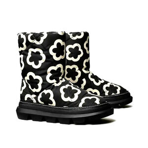 TORY BURCH Women's 9.5 Black White Floral Sleeping Bag Pull On Boots Limited‎